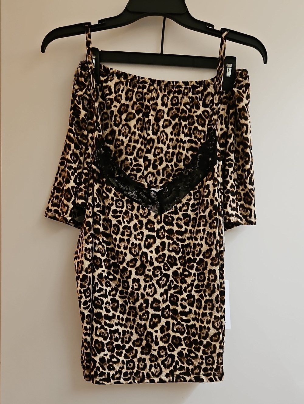 Joyspun Womens XL 16-18 Leopard Print Lace Trim Cami Tap Shorts Pajama Set NWT